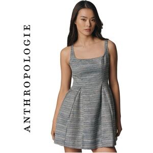 Anthropologie Sleeveless Square-Neck Tweed Fit & Flare Mini Dress